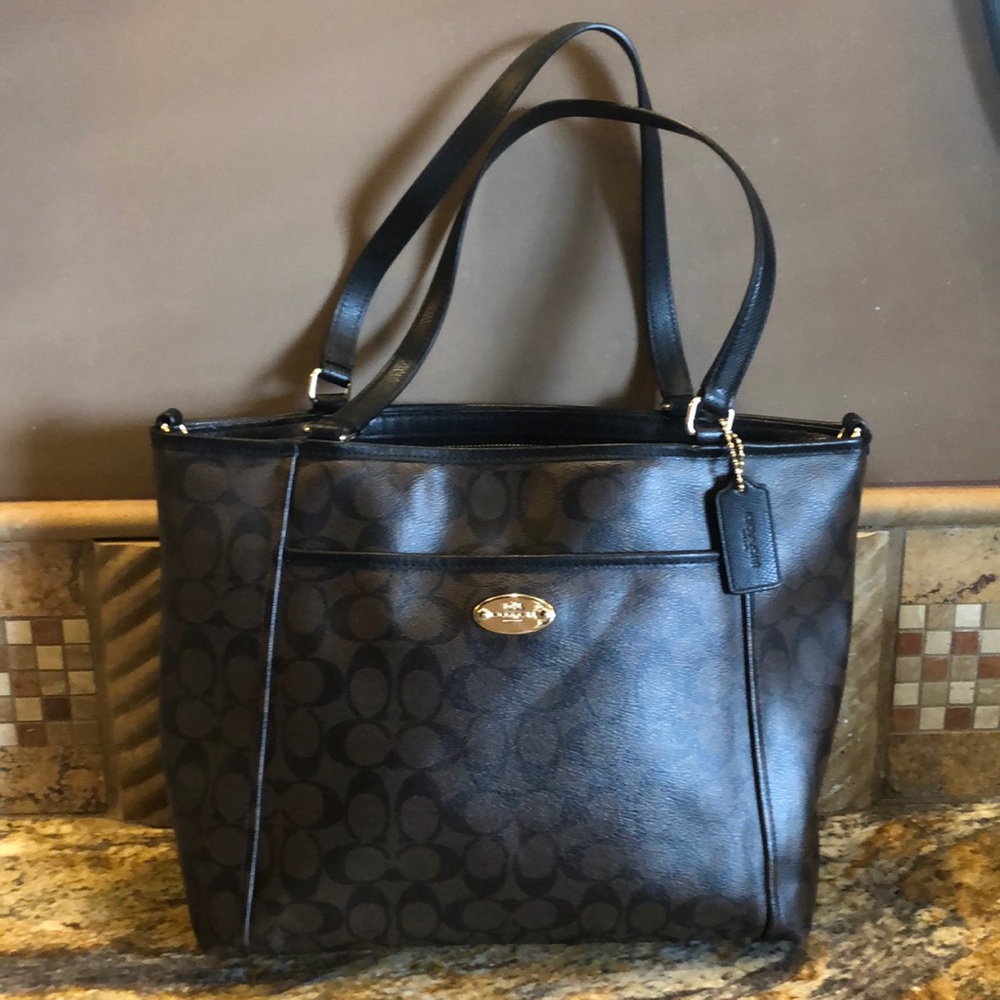 Coach Black/Brown Signature Canvas Tote